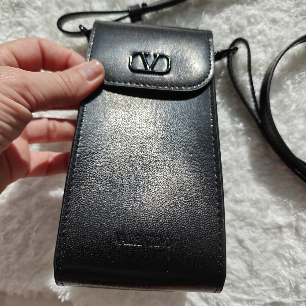Valentino Black Leather Crossbody Phone Or  Glasses Bag